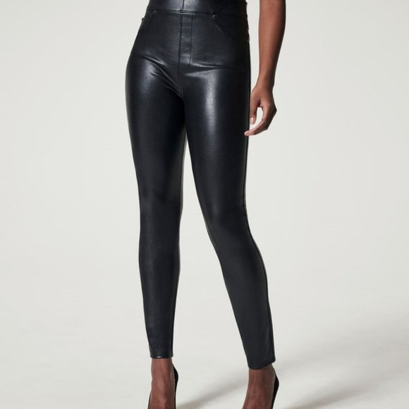 Spanx Ankle Skinny Pant Black Faux Leather Petite Medium NWT - Picture 5 of 11